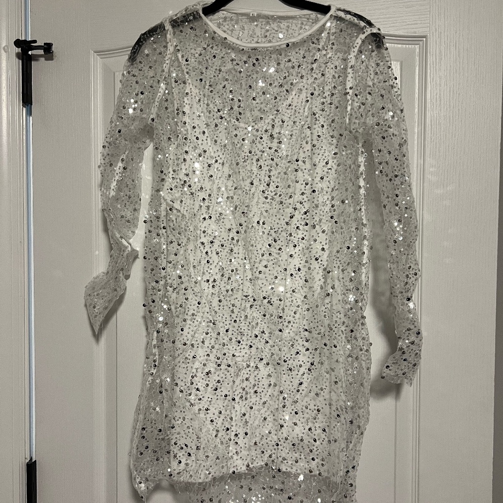 Sparkly white sequin dress w/ slip - sheer/mesh